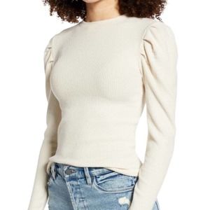 NWT BP Cozy Puff Sleeve Ribbed Pullover Ivory Sweater Size 1X